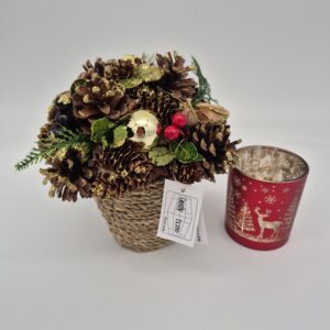 Weihnachts-Dekoset – Naturtopf mit Zapfen & Teelichtglas